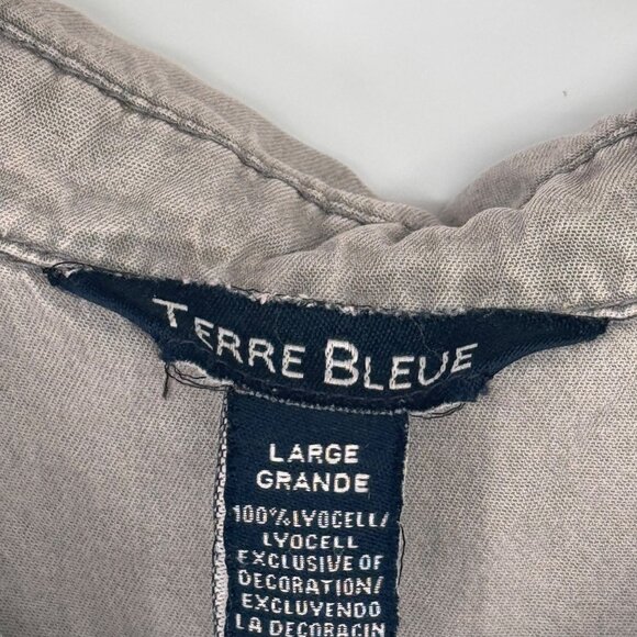 TERRE BLEUE Sleeveless Floral Embroidered Lyocell Shirt Dress Gray Size Large - Picture 5 of 13